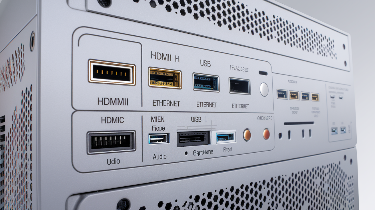 Schéma clair des ports arrière d'une tour PC moderne