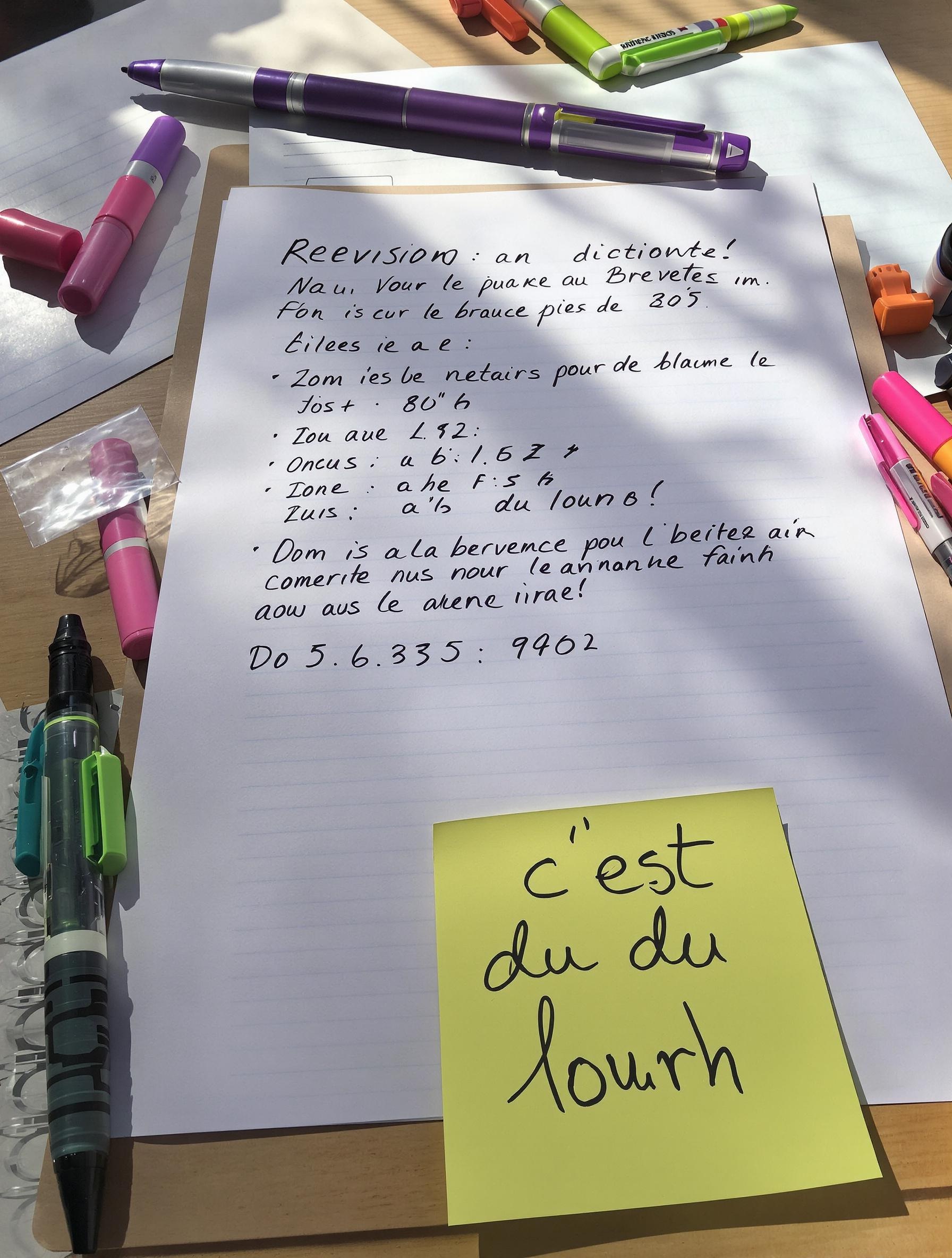 Fiche de révision pour le brevet avec dictée et post-it
