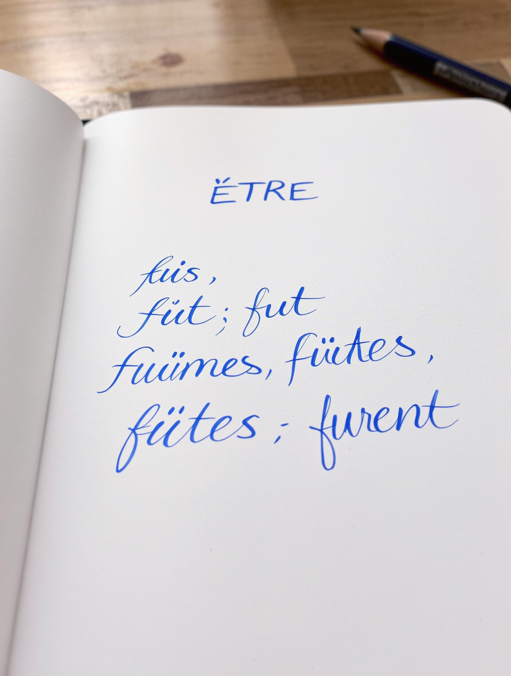 Calligraphie manuscrite des formes fus, fut, fûmes, fûtes, furent