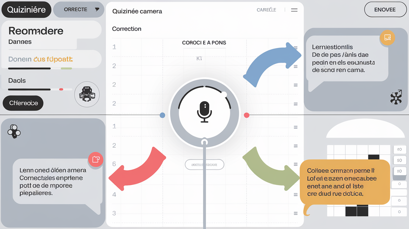 Interface correction Quizinière avec bouton micro/caméra annoté