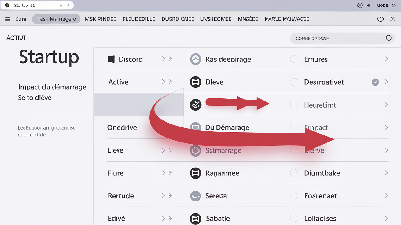 Gestionnaire des tâches Démarrage Windows 11 avec Discord et OneDrive activés
