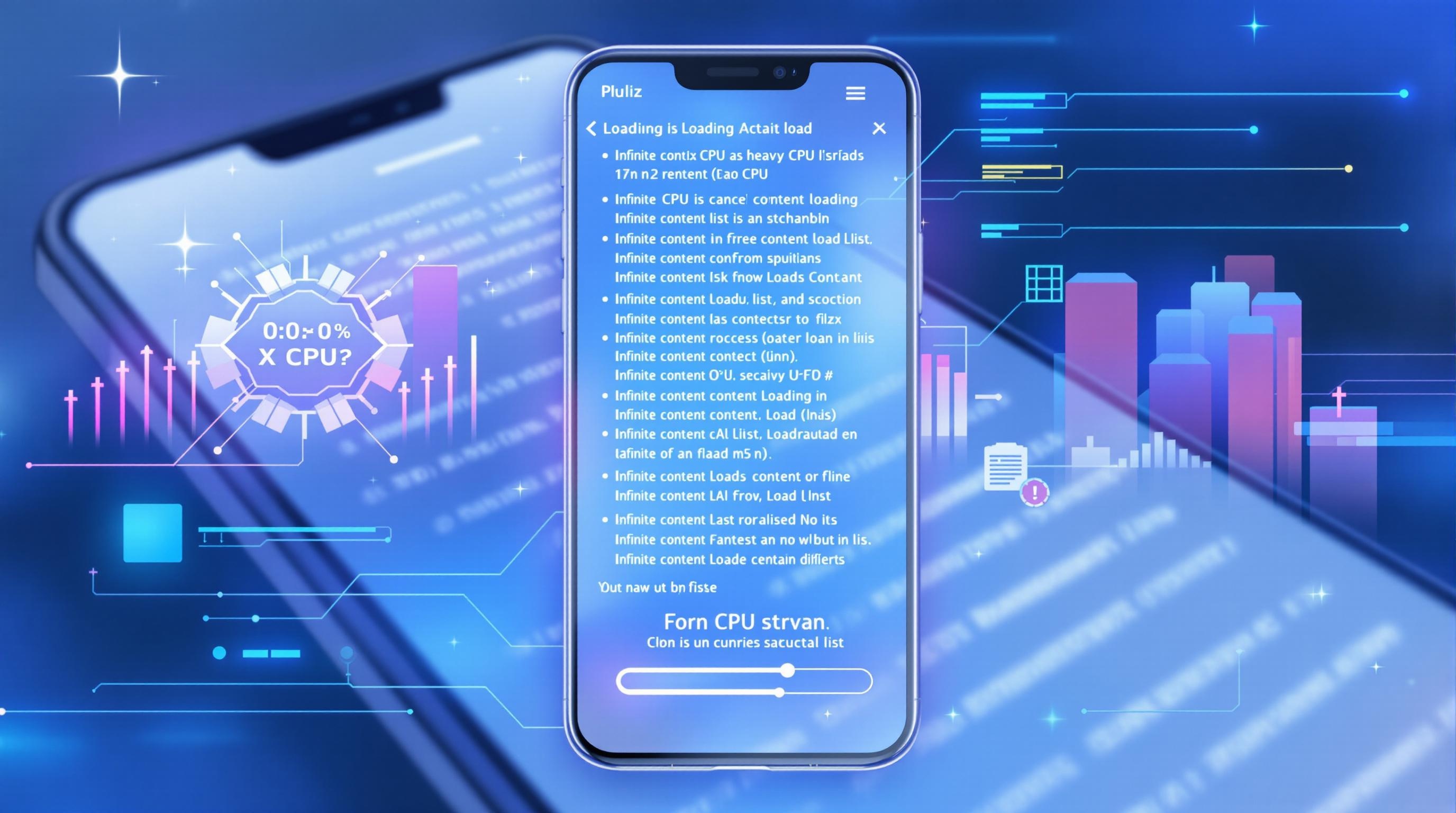 Application mobile avec chargement infini, illustrant un algorithme O(n²) saturant le processeur