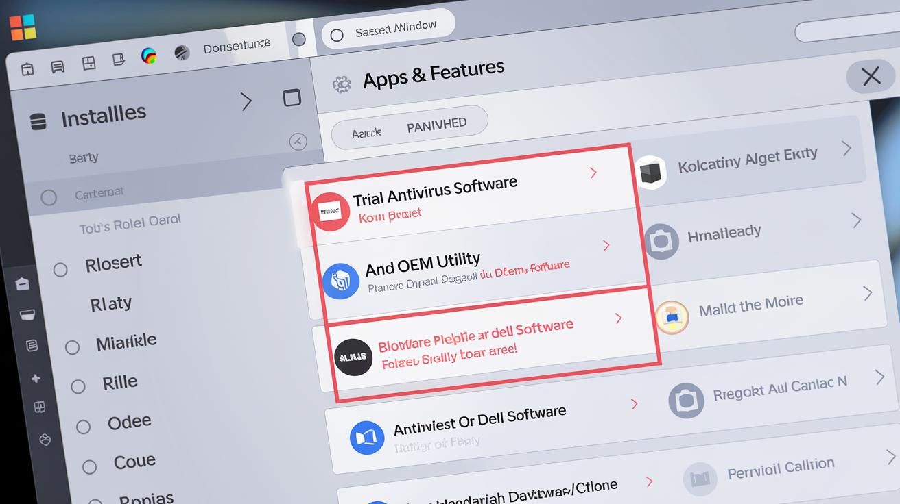 Exemple visuel de bloatwares mis en évidence dans Applications et fonctionnalités Windows