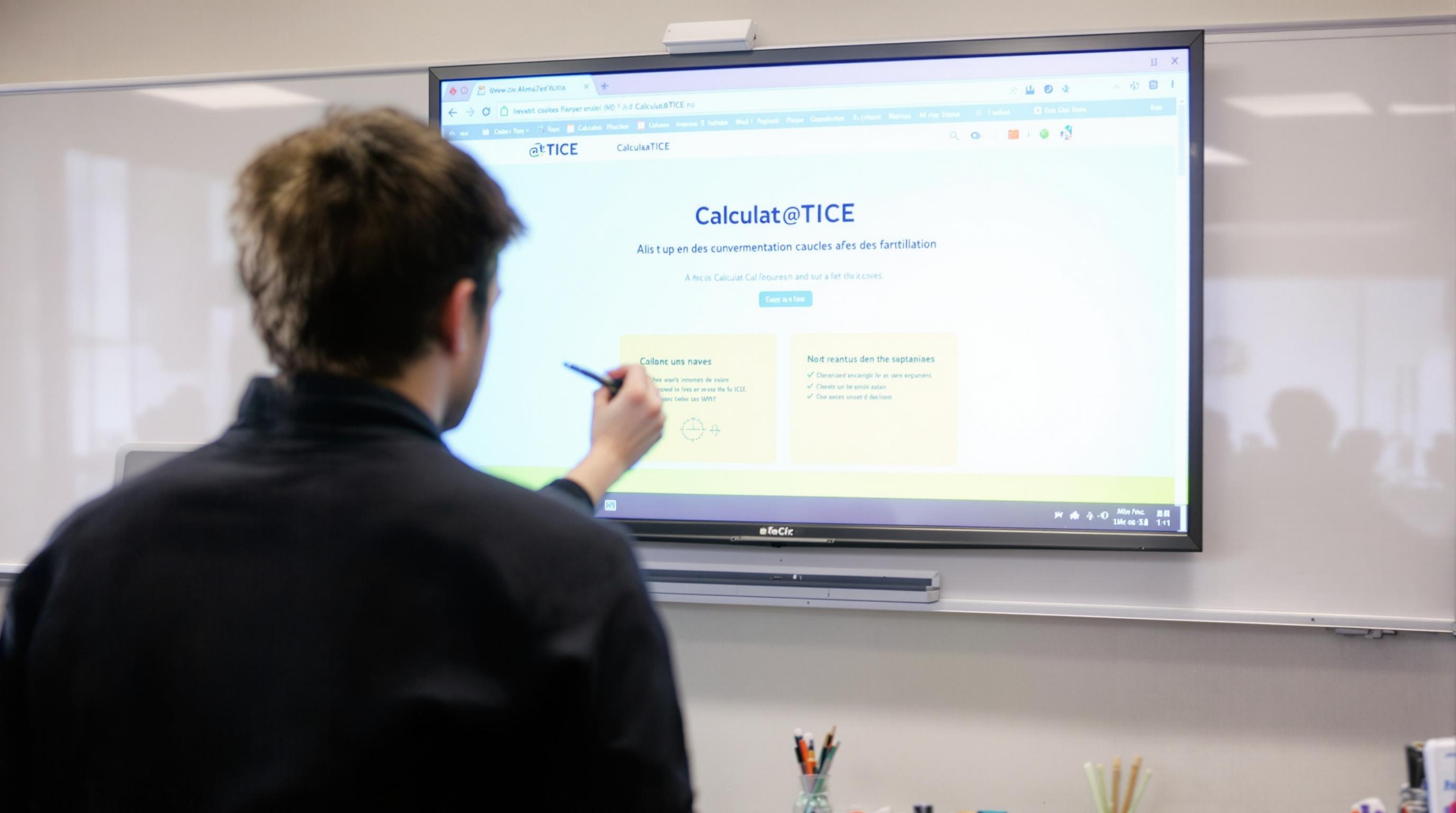 Interface Calcul@TICE projetée sur tableau numérique interactif
