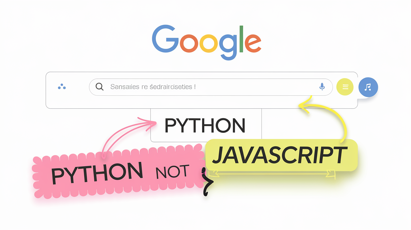 Capture d’écran Google montrant l’impact de l’opérateur NOT sur une requête Python -JavaScript.