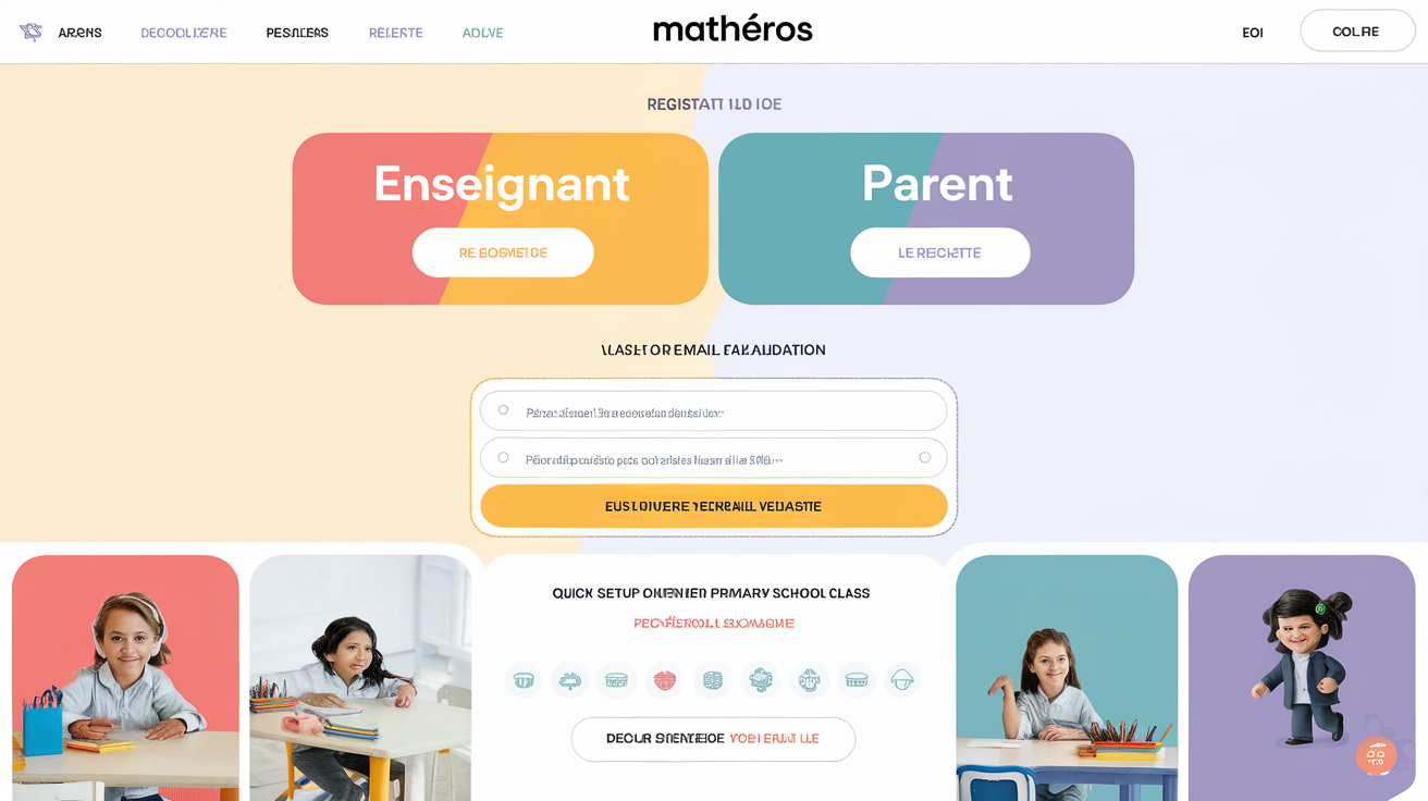 Page d'inscription Mathéros pour enseignant ou parent