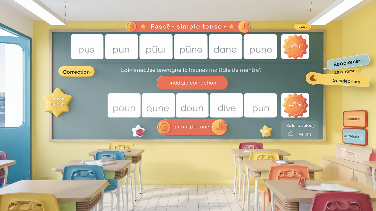 Interface exercice interactif passé simple – badges et correction immédiate