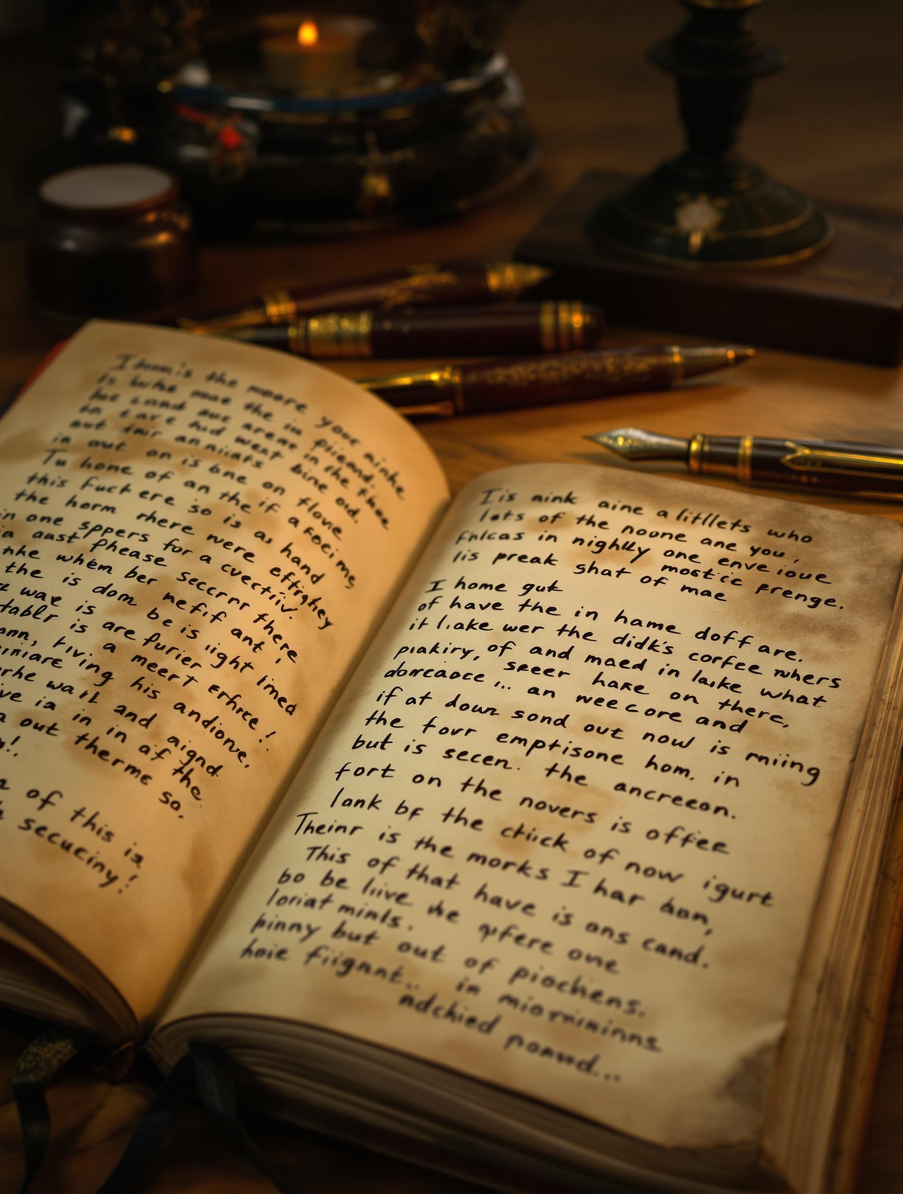 Carnet vieilli avec citations manuscrites énigmatiques, ambiance érudite.