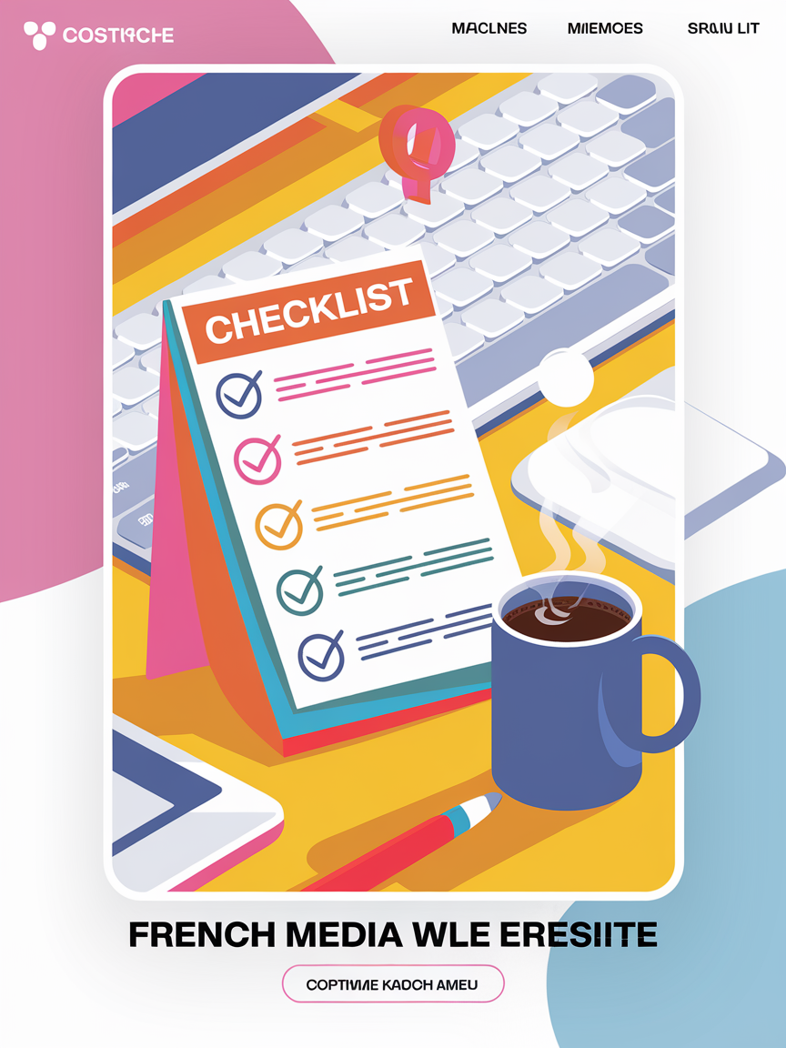 Check-list pour un plan d’action en dactylographie, avec un mug de café sur un bureau