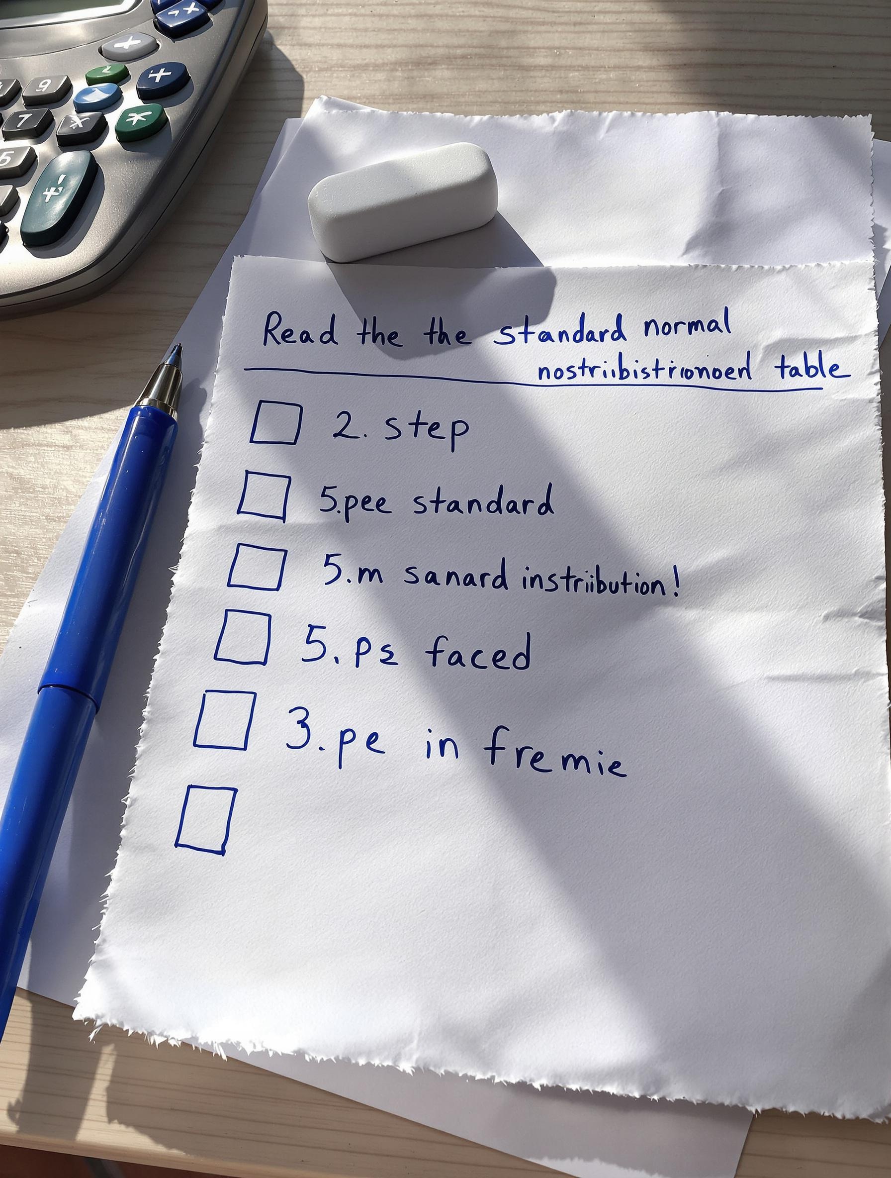 Checklist manuscrite étapes lecture table loi normale