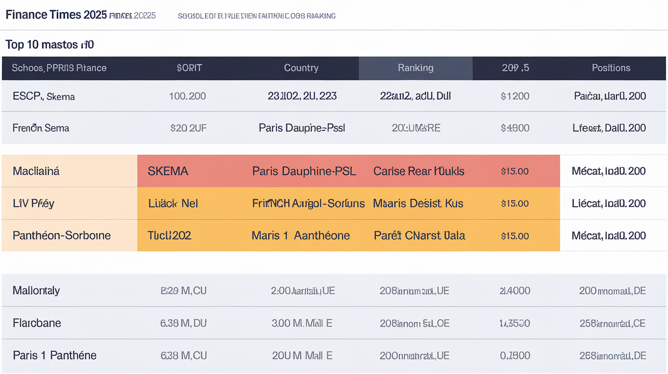 Top 10 du classement Financial Times 2025 pour les Masters in Finance : ESCP, SKEMA, et d'autres écoles françaises se distinguent parmi les leaders mondiaux.