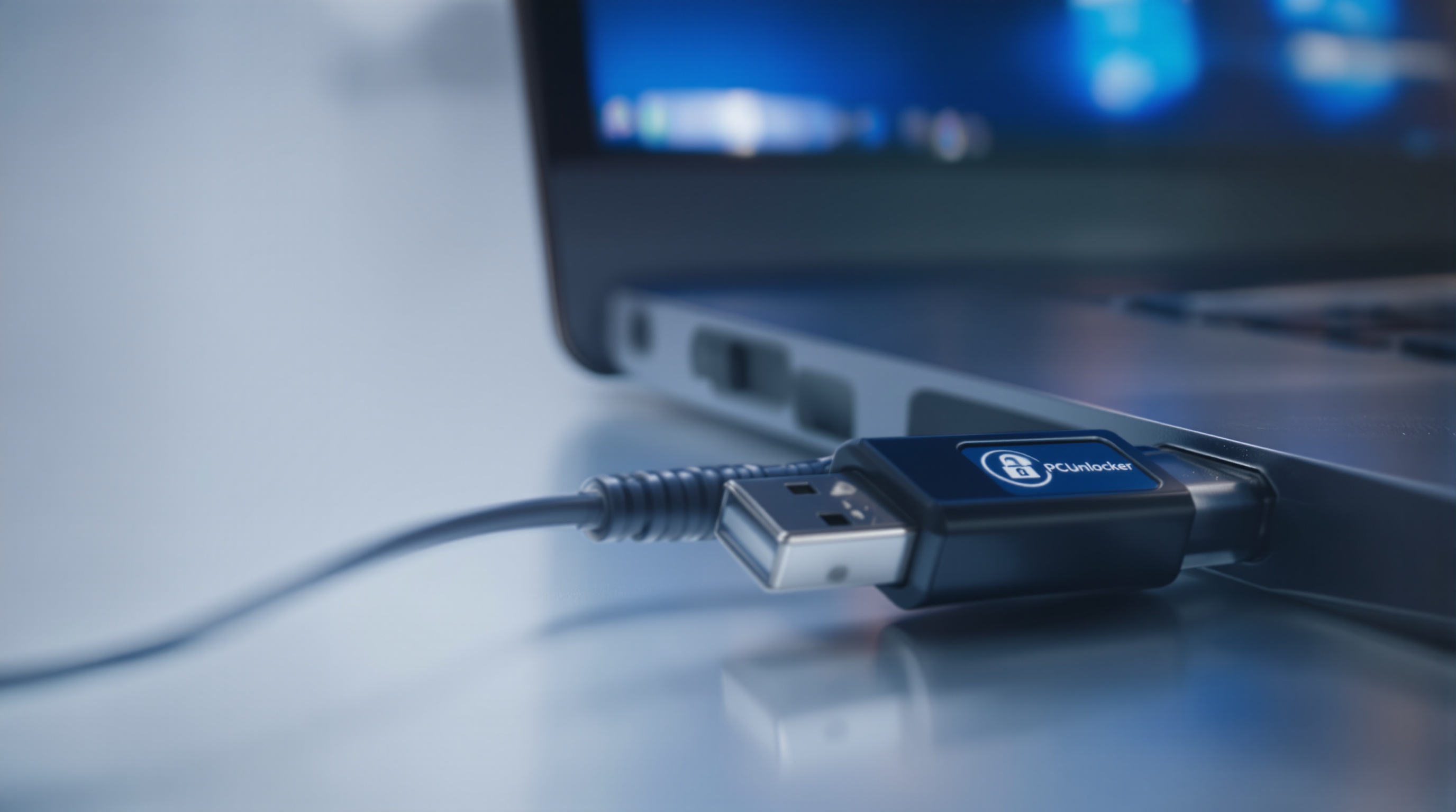 Clé USB bootable avec PCUnlocker prête à l'emploi sur un PC bloqué.