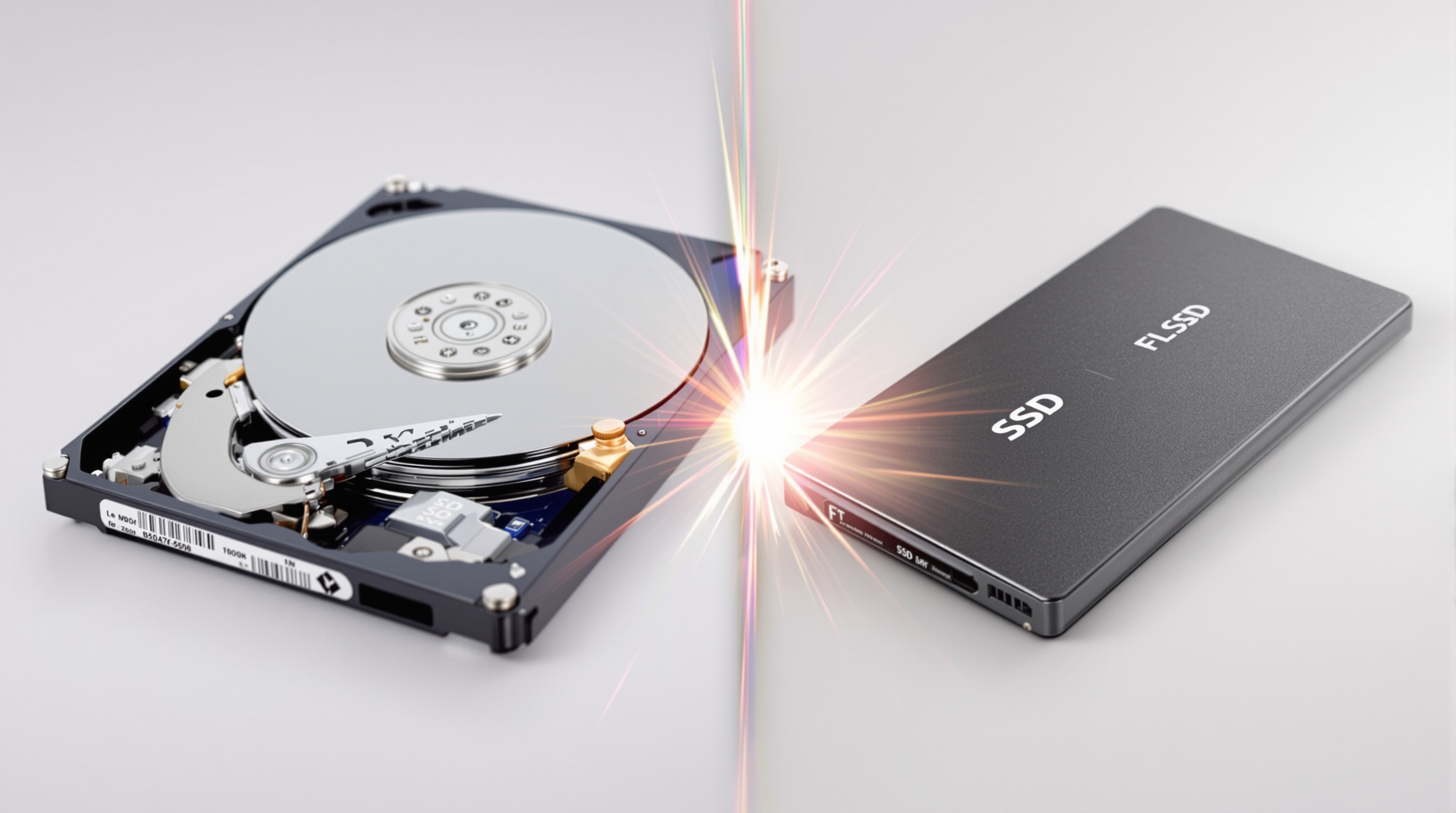 Comparatif HDD traditionnel vs SSD moderne pour illustrer la différence de vitesse.