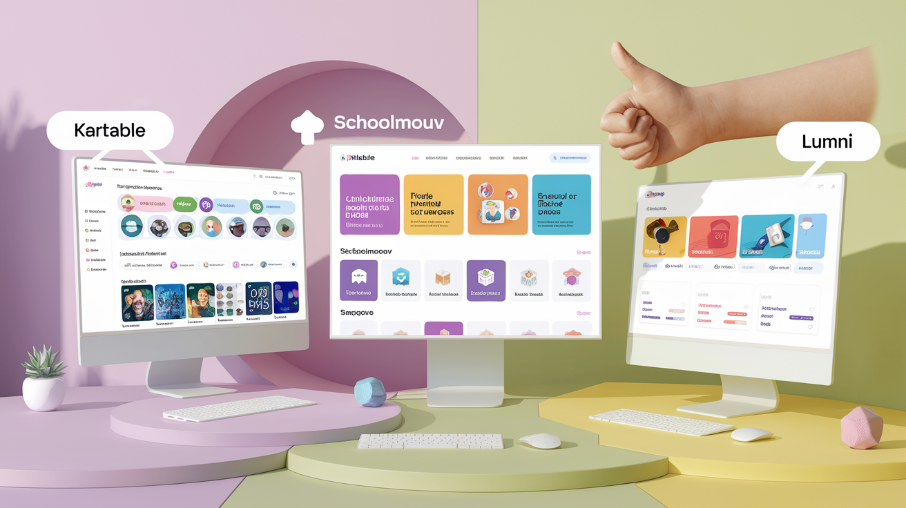 Comparatif des interfaces Kartable, SchoolMouv et Lumni avec une évaluation des points forts