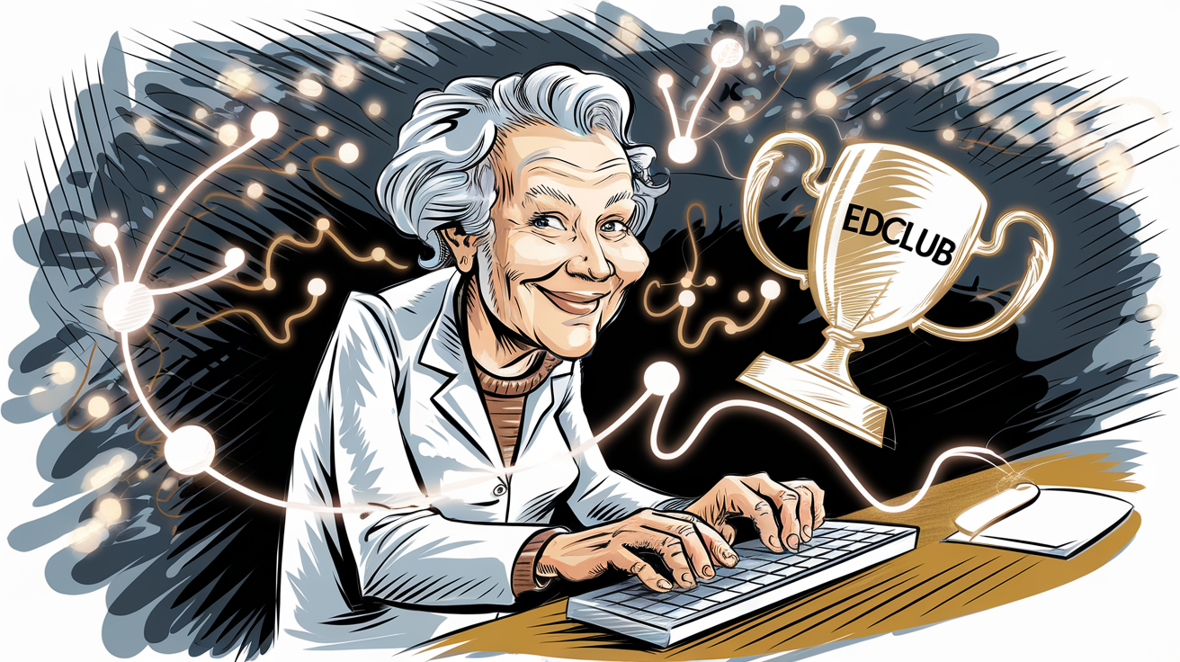Un sénior tapant au clavier, illustrant la neuroplasticité et les trophées EdClub
