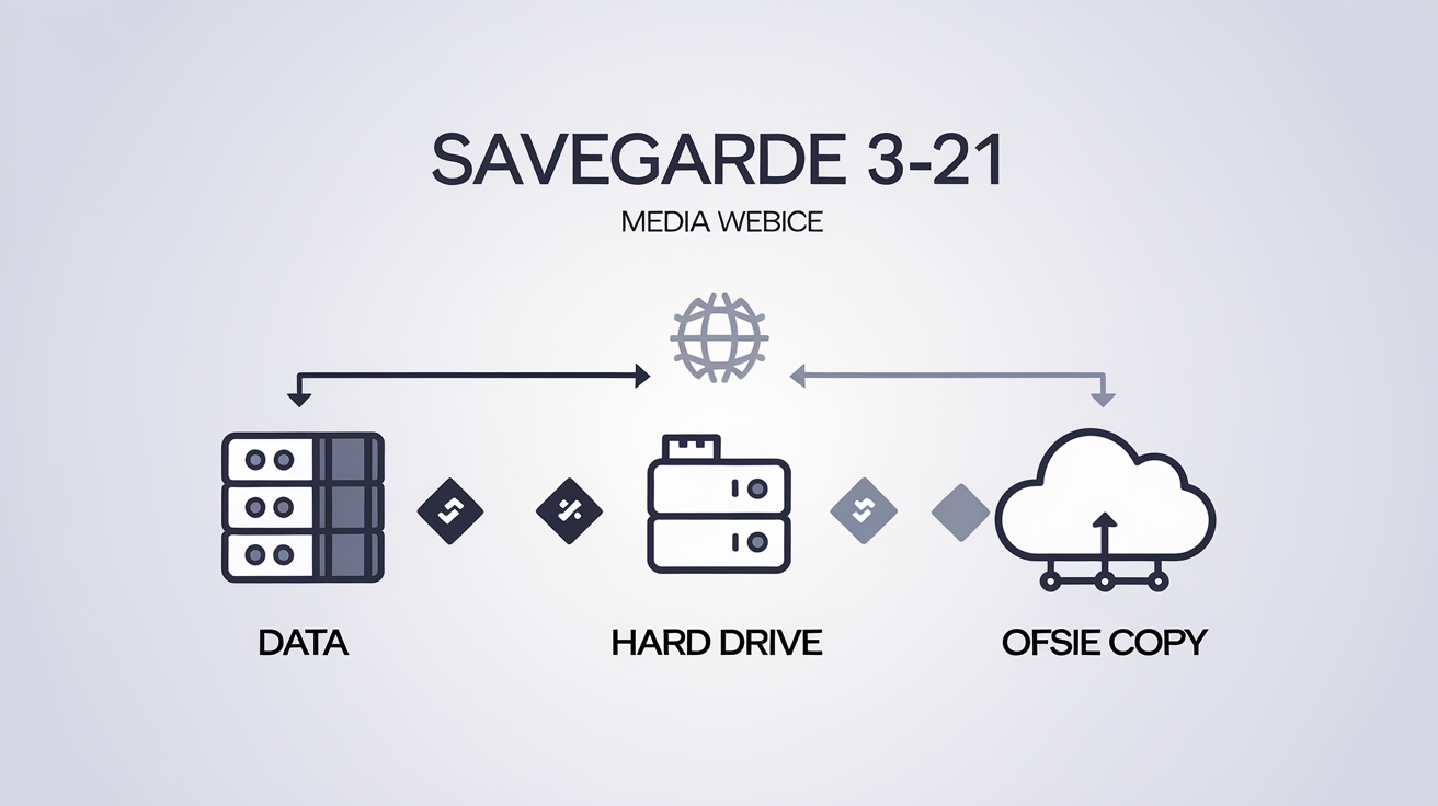 Diagramme simple illustrant la règle 3-2-1 avec disque dur, NAS et cloud