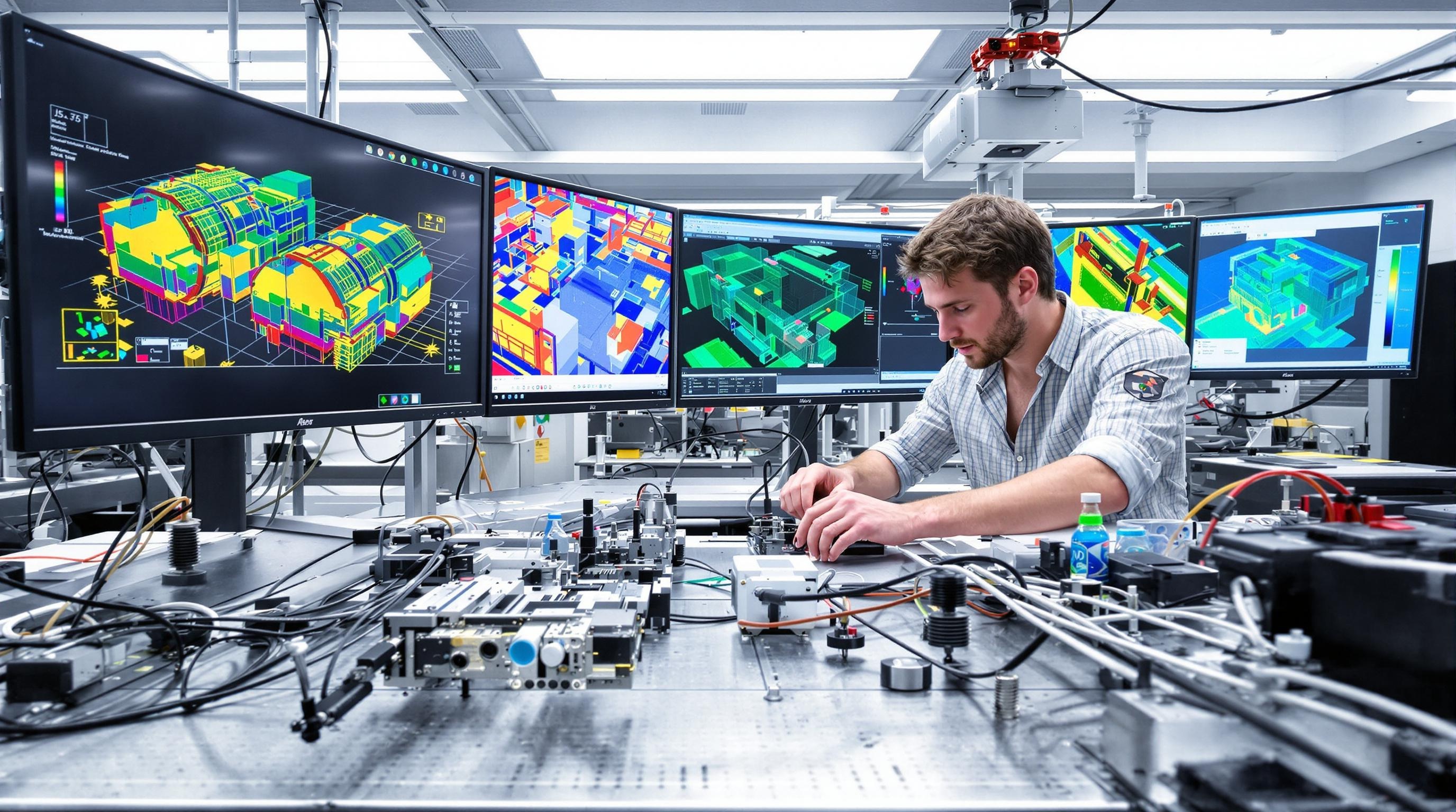 Étudiant manipulant un banc optique dans un fablab moderne.