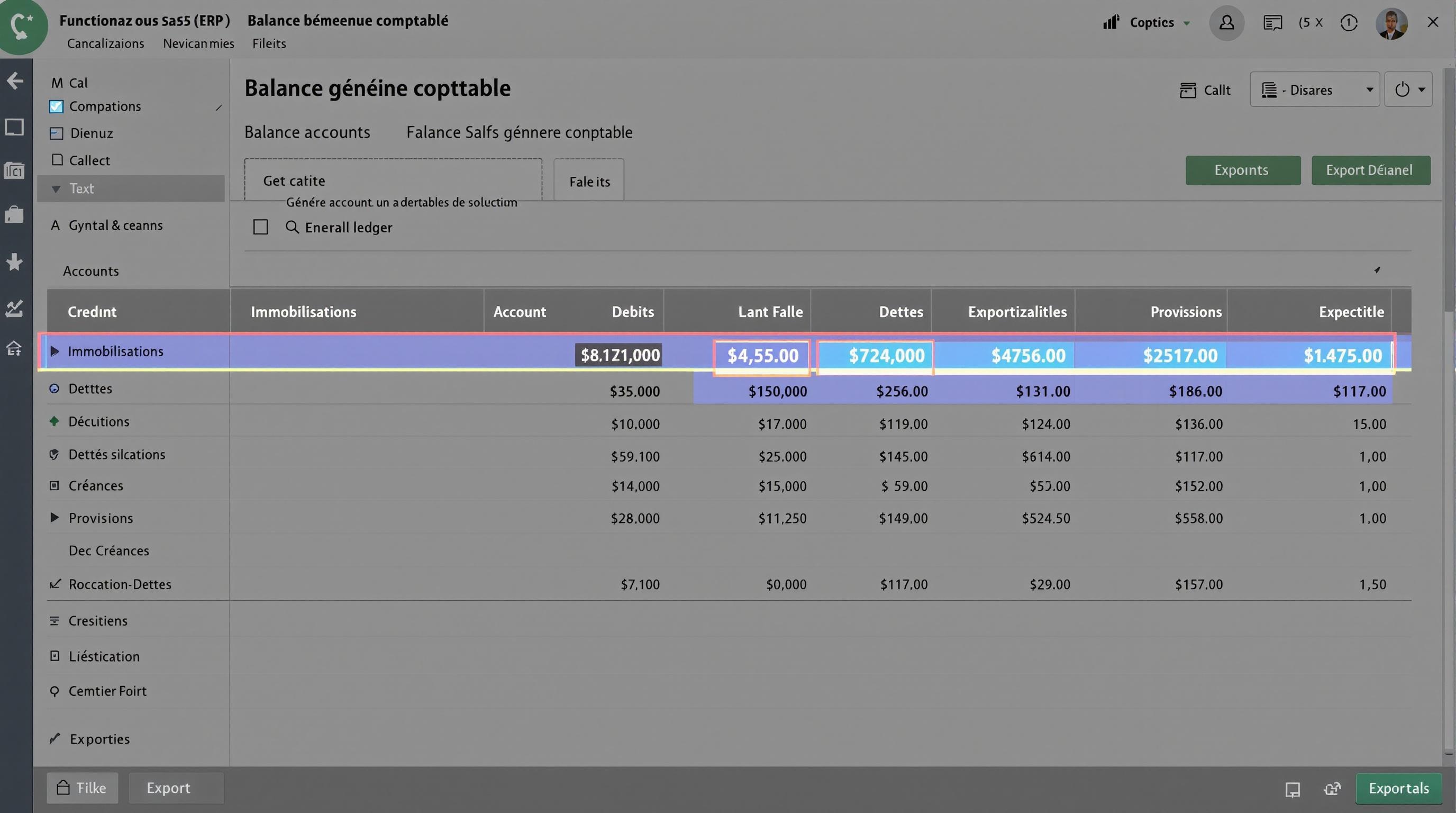 Extraction balance générale ERP SaaS pour bilan fonctionnel