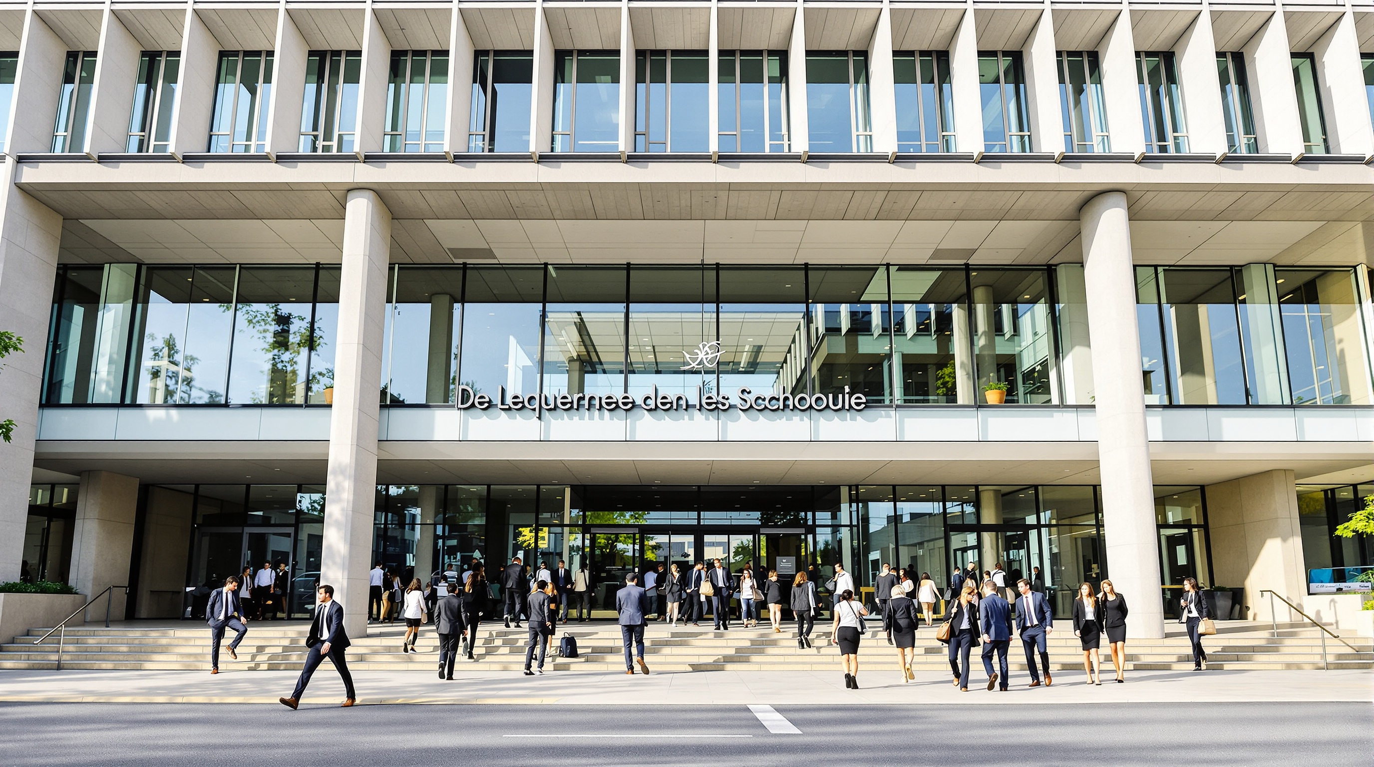 Façade d'une école de commerce prestigieuse, symbolisant le coût élevé des études.