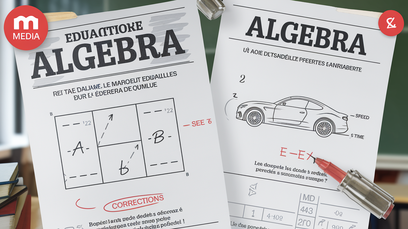 Brouillon illustrant deux problèmes contextualisés en calcul littéral : aire d’un rectangle et distance parcourue par une voiture.