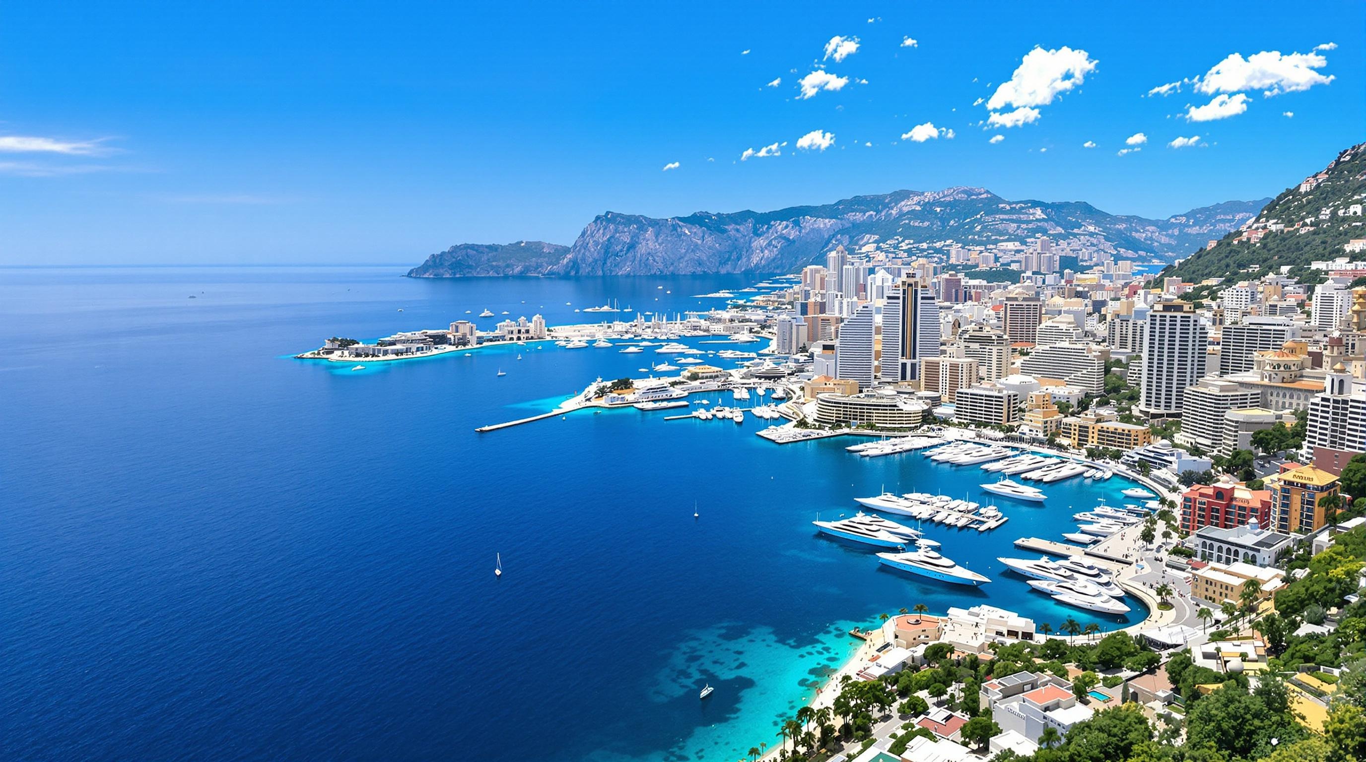 Frontière Monaco-France avec immeubles de luxe et yachts
