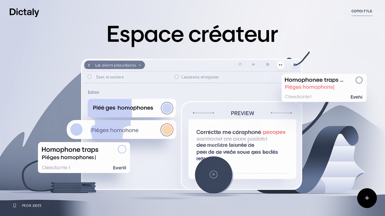 Interface de l'Espace créateur Dictaly avec options de pièges orthographiques
