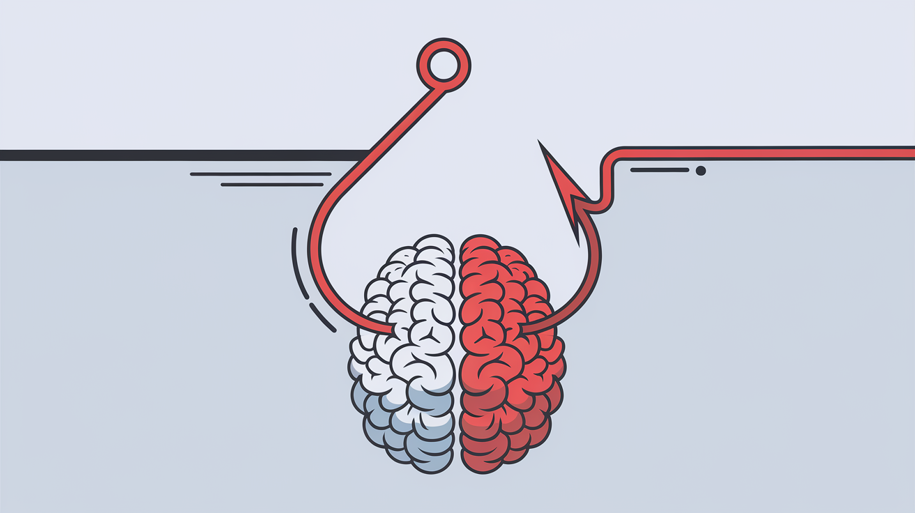 hameçon accrochant un cerveau illustration minimaliste hook rédaction