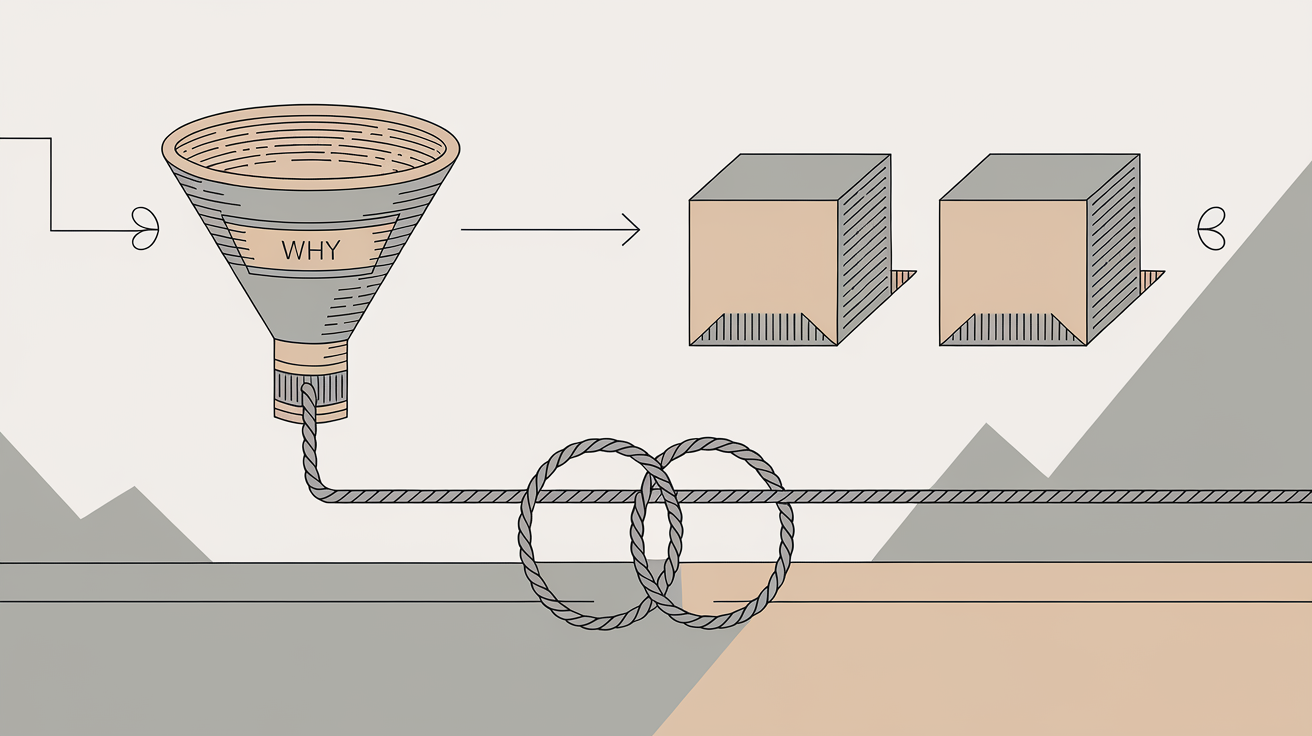Schémas funnel why, question binaire et tension paradoxale