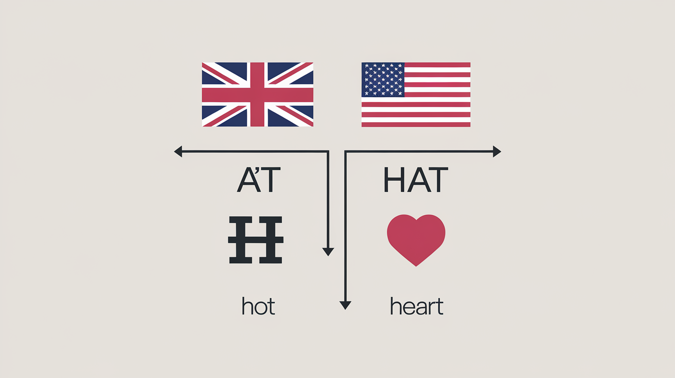 Infographie minimaliste comparaison voyelles UK US