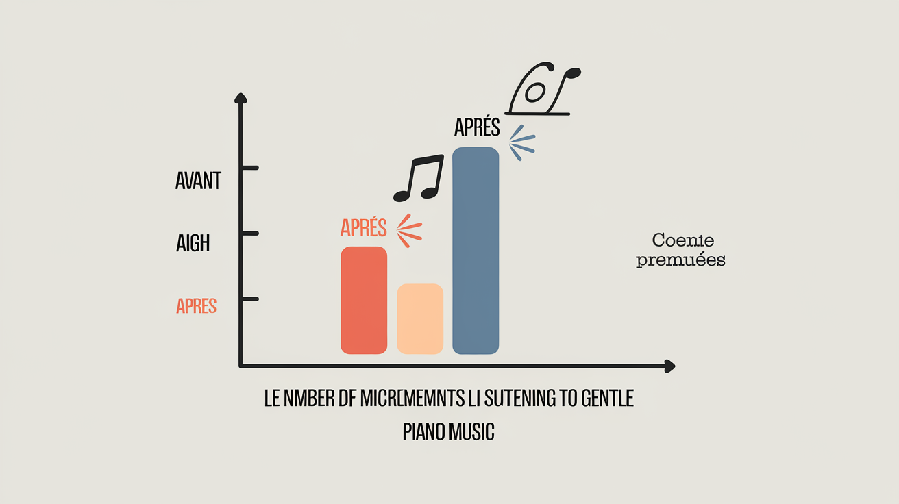 Graphique comparant le nombre de micro-agitations chez des enfants de maternelle avant et après 5 minutes de musique douce piano