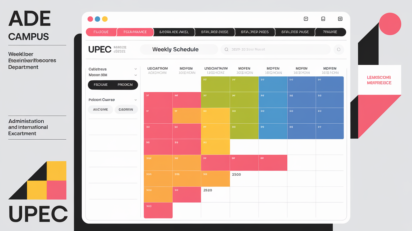 Interface ADE montrant une vue hebdomadaire optimisée pour la filière Administration et Échanges Internationaux