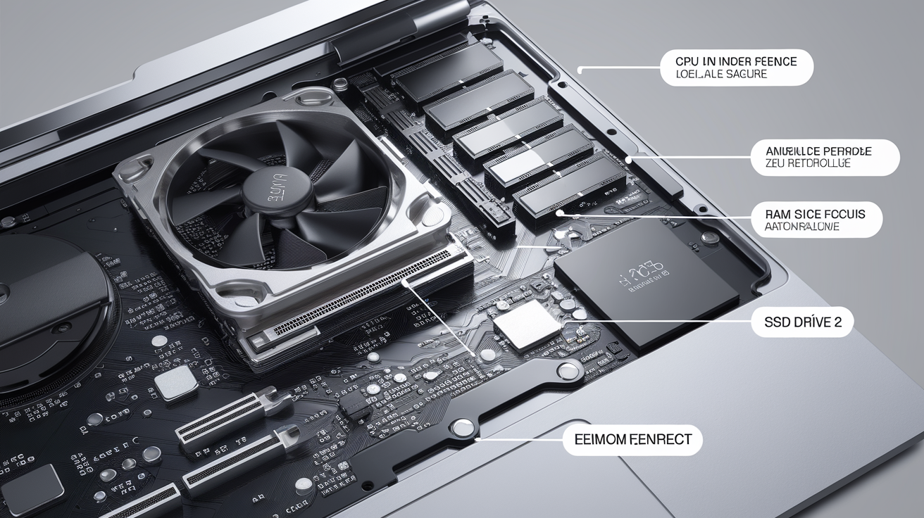 PC portable ouvert composants étiquetés
