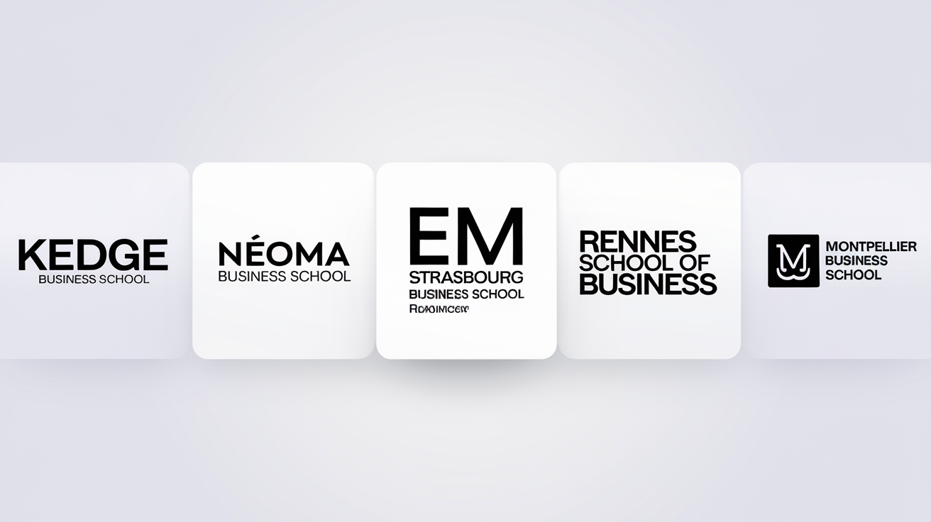 Logos des écoles membres de la banque d'épreuves Ecricome : KEDGE, NEOMA, EM Strasbourg, Rennes SB, Montpellier BS.