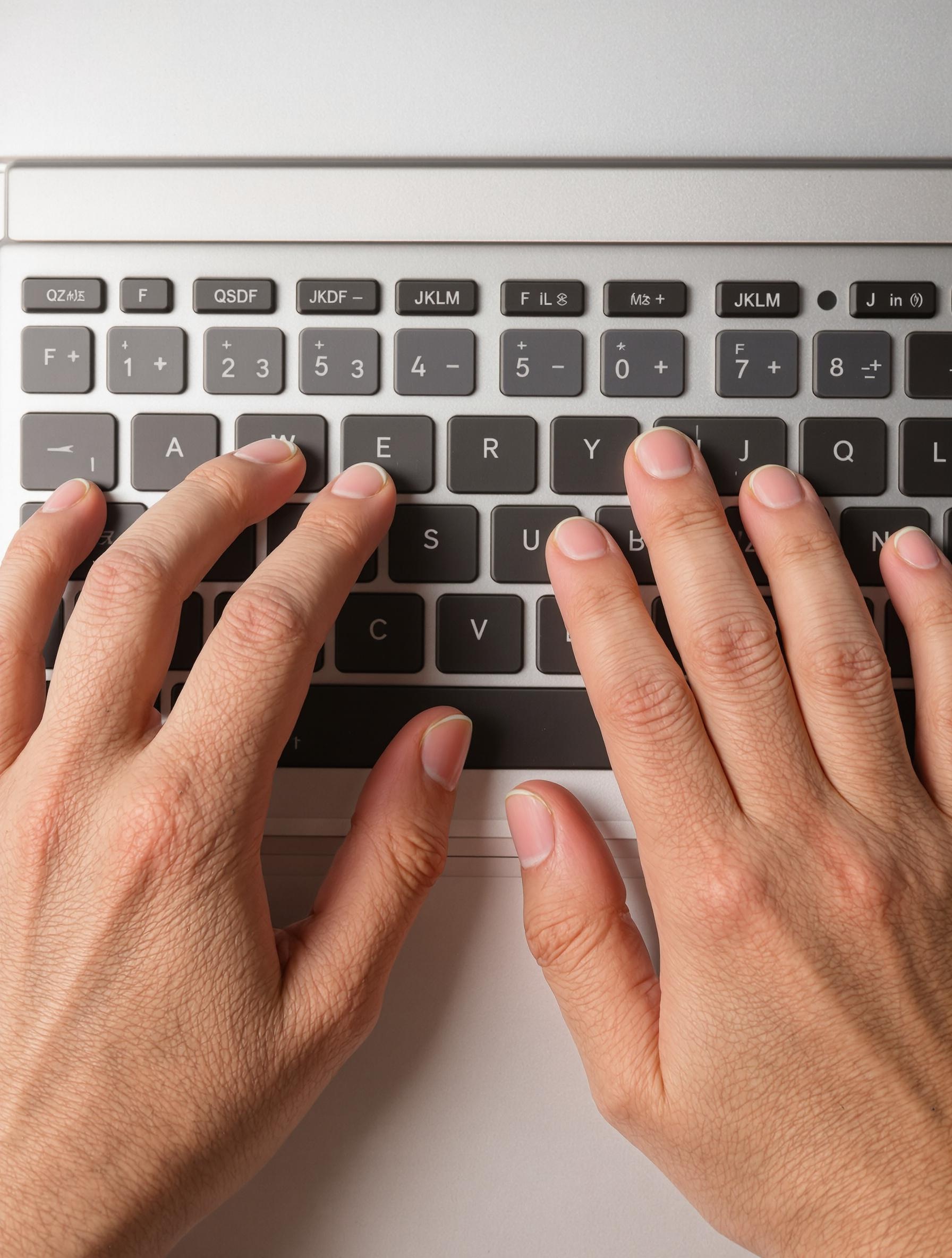 Position des mains sur les touches QSDF-JKLM avec repères tactiles