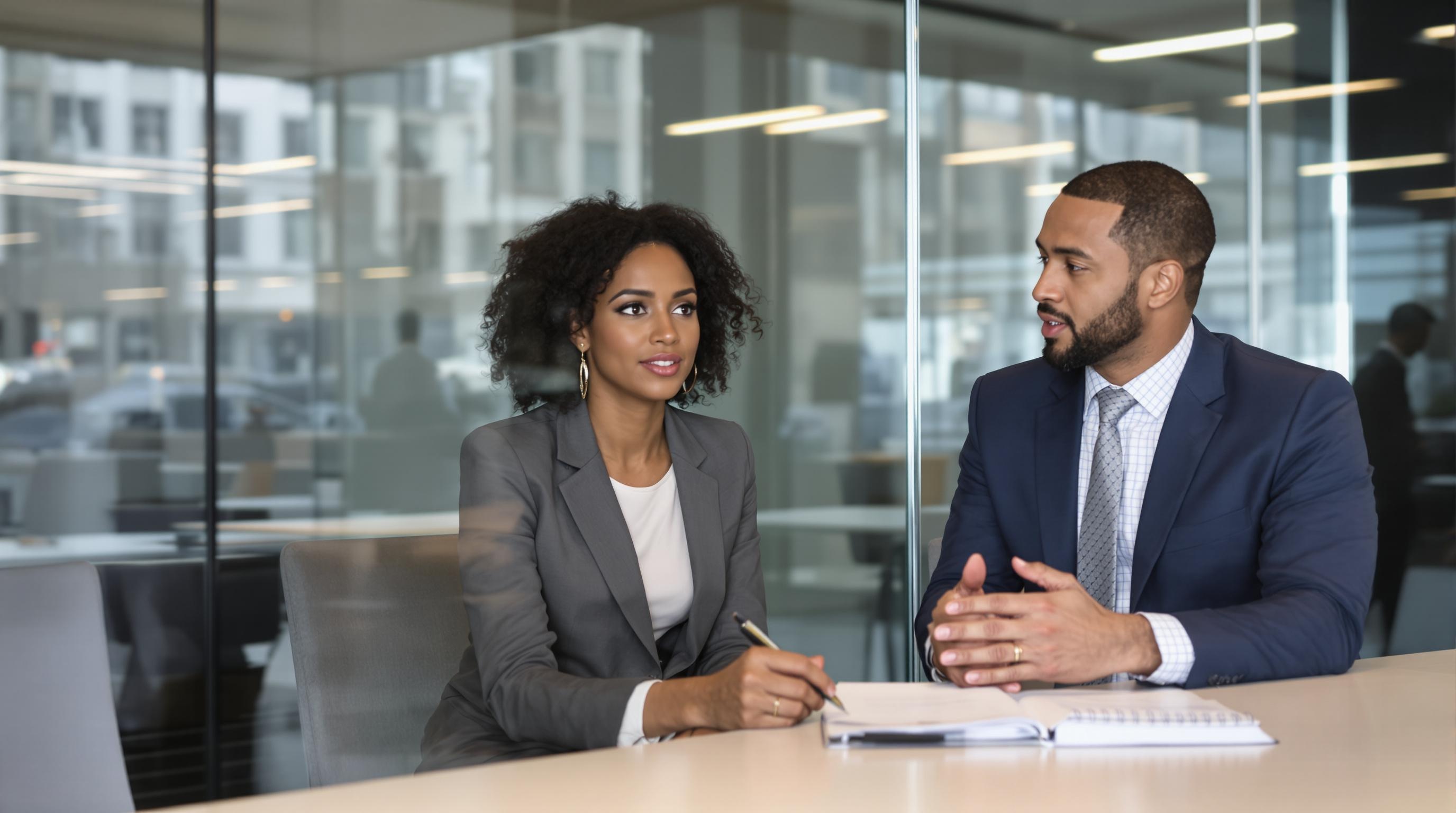 Manager et nouvel employé discutant en toute confidentialité du rapport d’étonnement