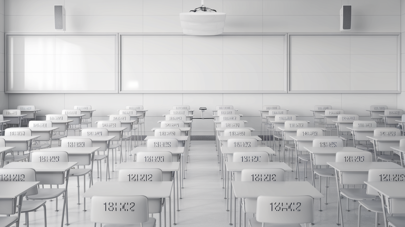 Plan de classe vierge format paysage avec cases numérotées, repères 4 cm et zone TBI au tableau