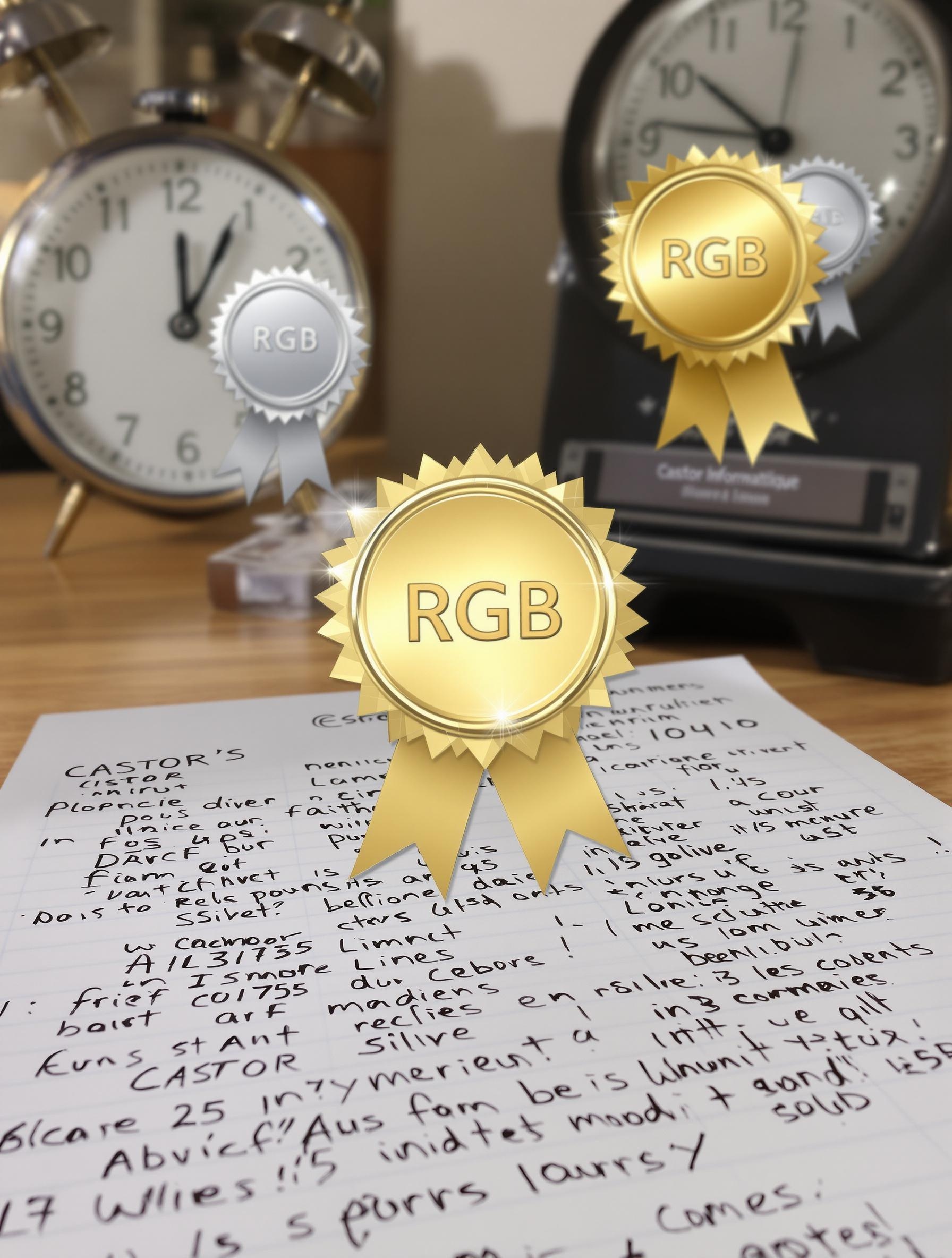 Feuille de score du concours Castor Informatique avec badge RGB et chrono de 30 minutes