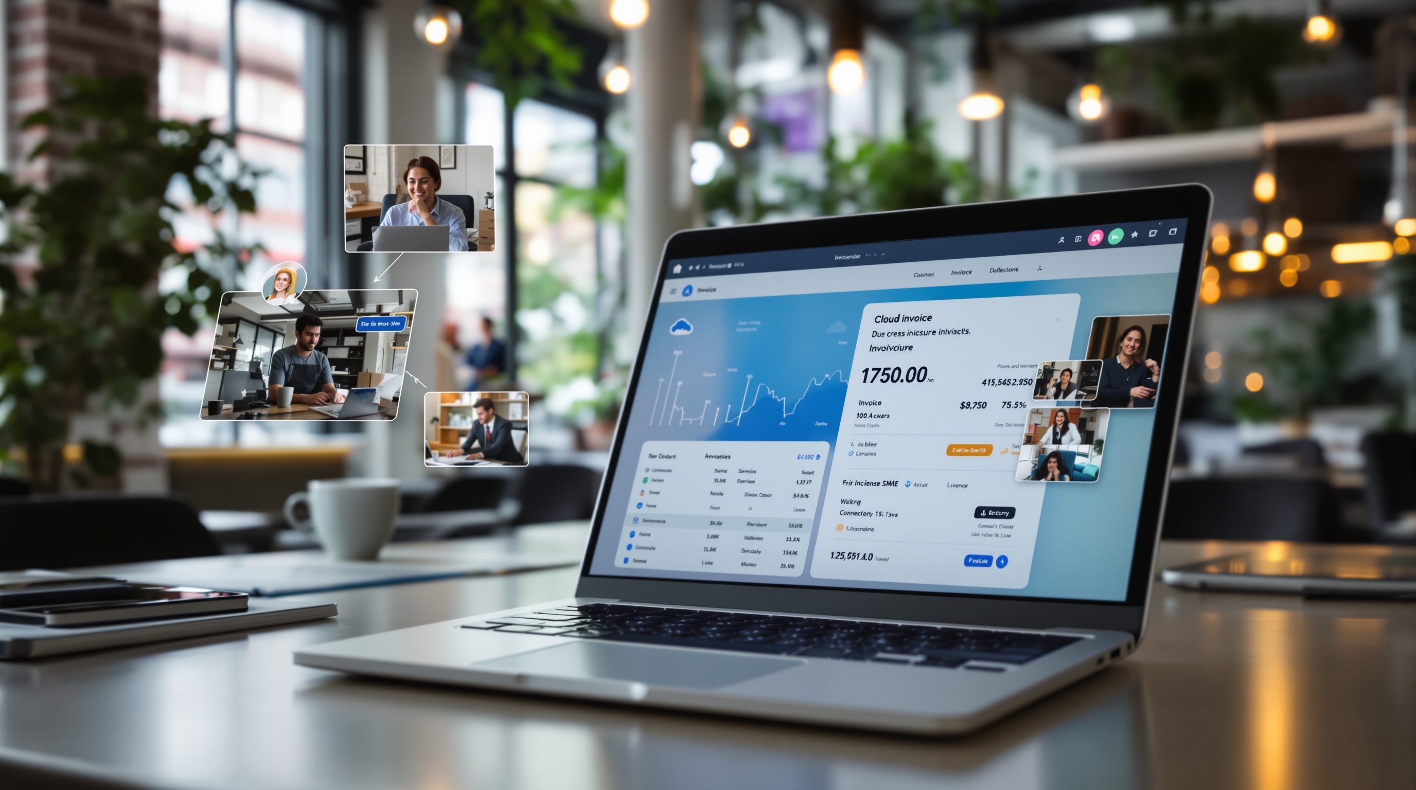 Employés PME collaborant sur le cloud, facture visible