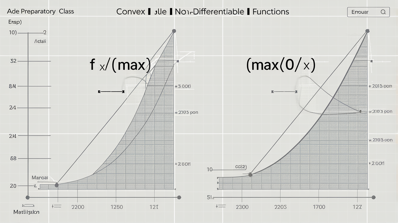 Comparatif fonctions convexes non dérivables |x| et max(0,x), points anguleux