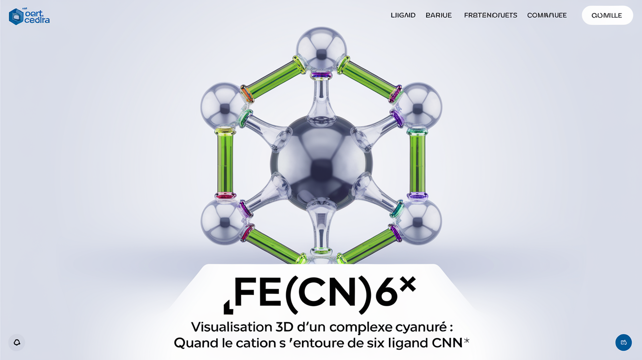 Visualisation 3D d’un complexe cyanuré : Fe³⁺ entouré de six ligands CN−