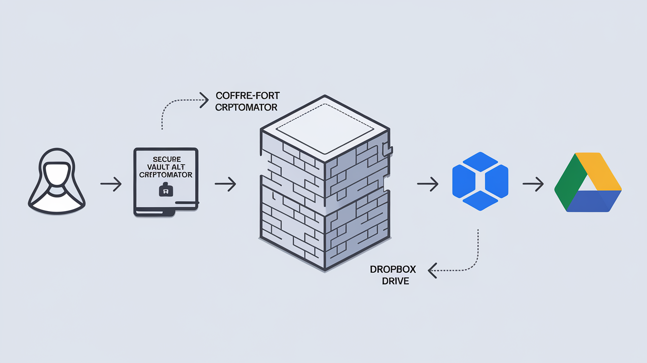 Schéma : chiffrement Cryptomator avec Dropbox/Google Drive