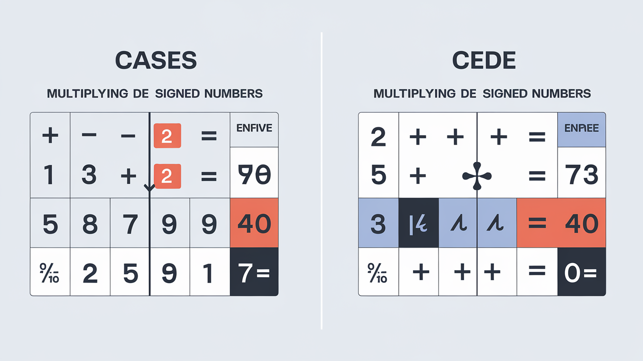 Exemple de multiplication de deux nombres relatifs avec résultats positifs