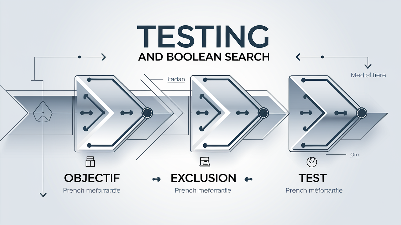 Schéma détaillant les étapes pour tester et affiner une recherche booléenne.