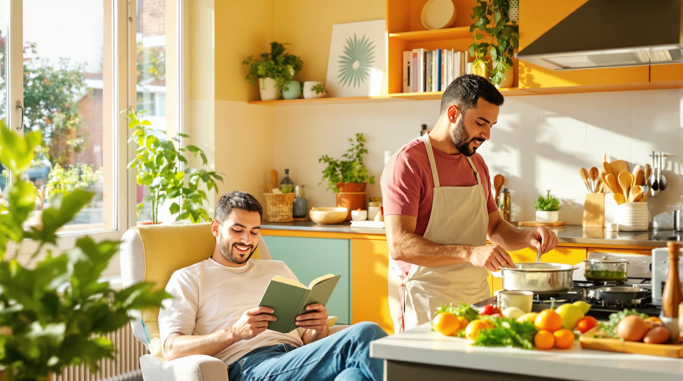 Simultanéité : lecture paisible vs cuisine concentrée – illustration usage gérondif espagnol