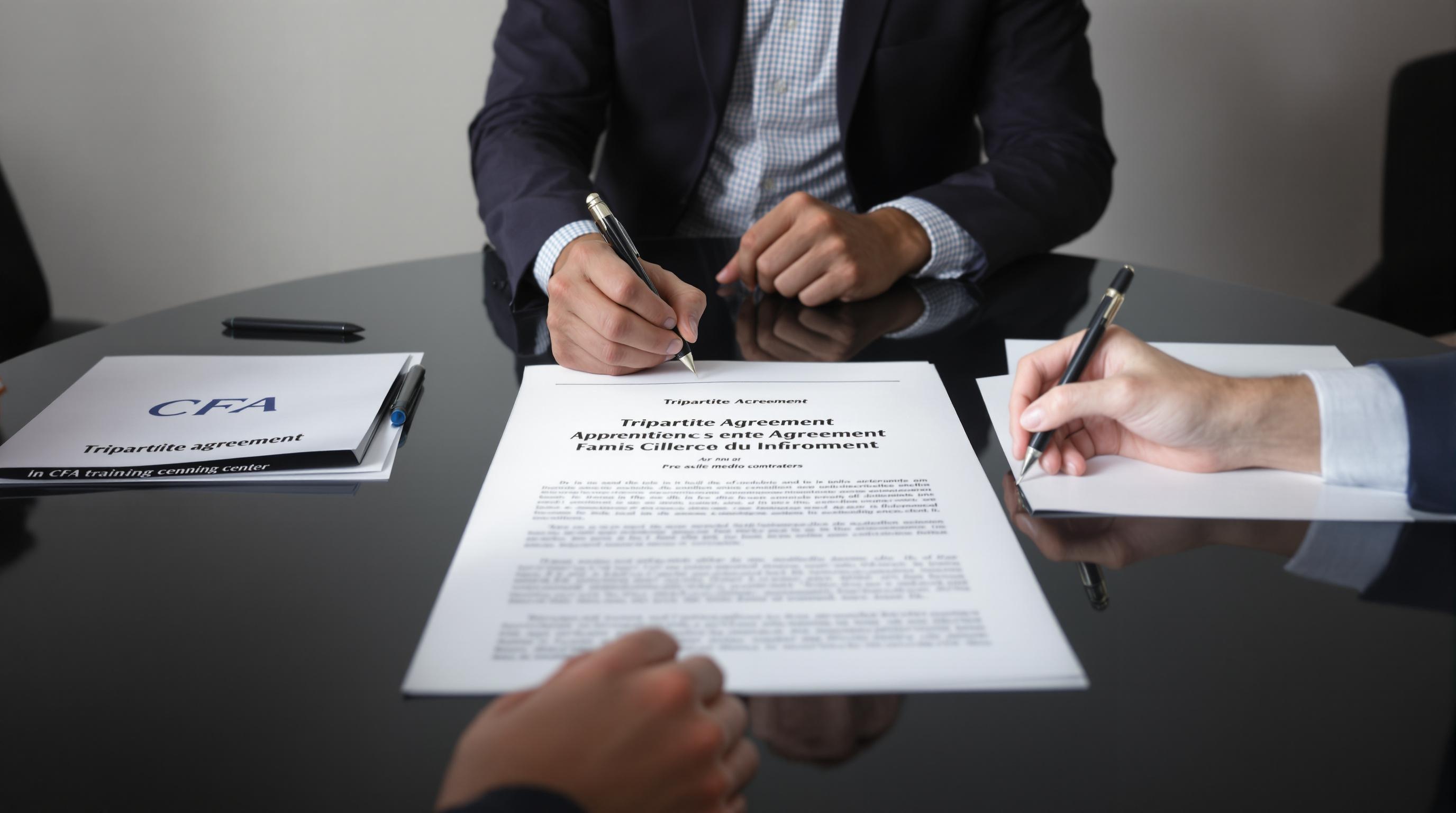 Signature d’une convention tripartite entre apprenti, employeur et CFA.