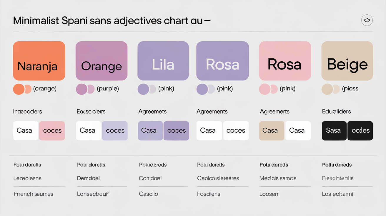 Tableau des règles d'accord des couleurs espagnoles et des invariables