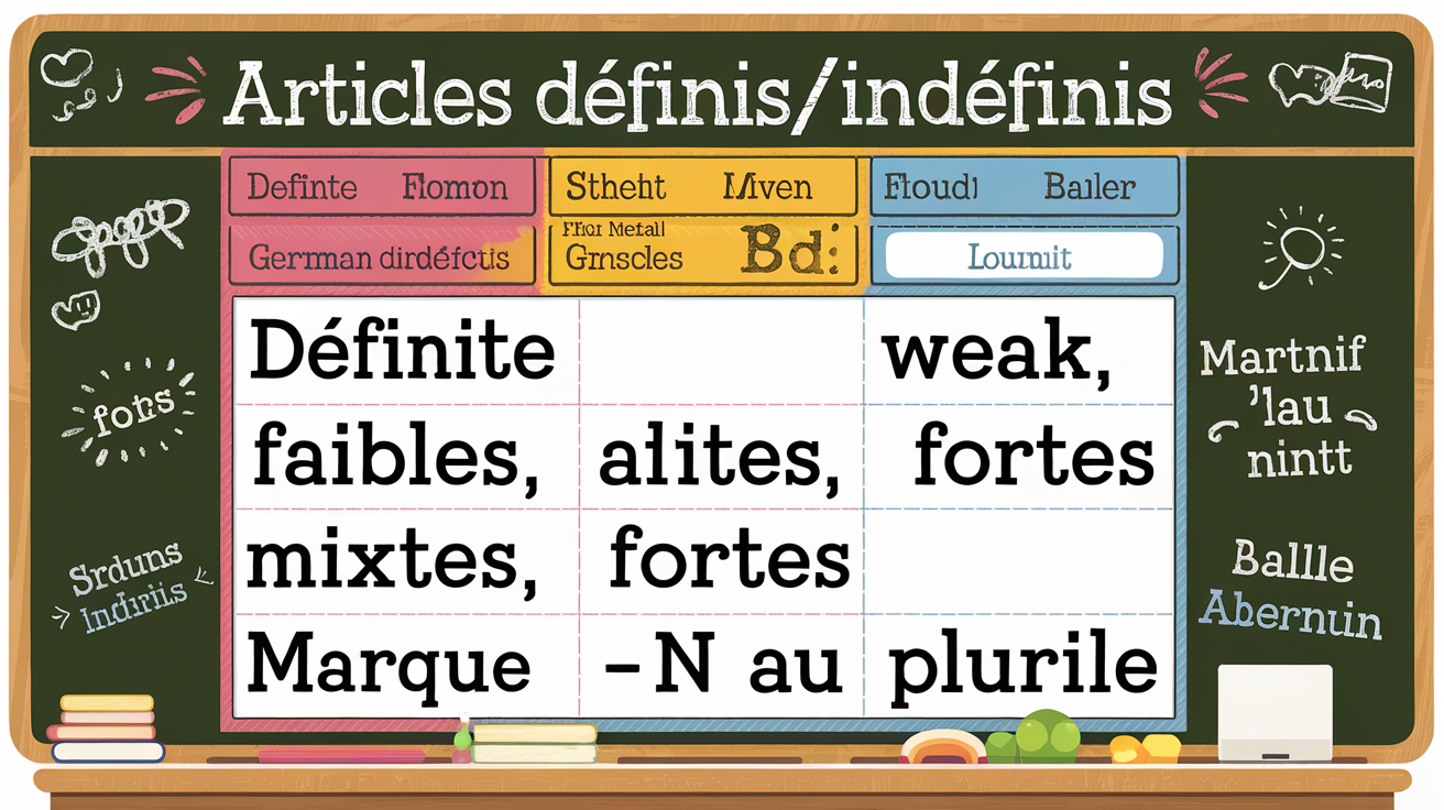 Tableau des déclinaisons au datif en allemand, avec articles définis/indéfinis et adjectifs.