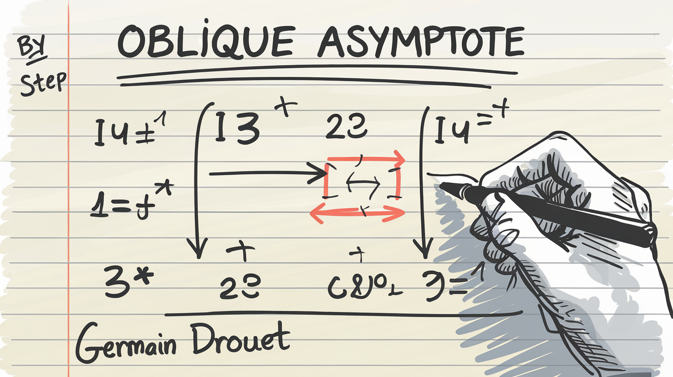 Brouillon montrant les calculs pour une asymptote oblique
