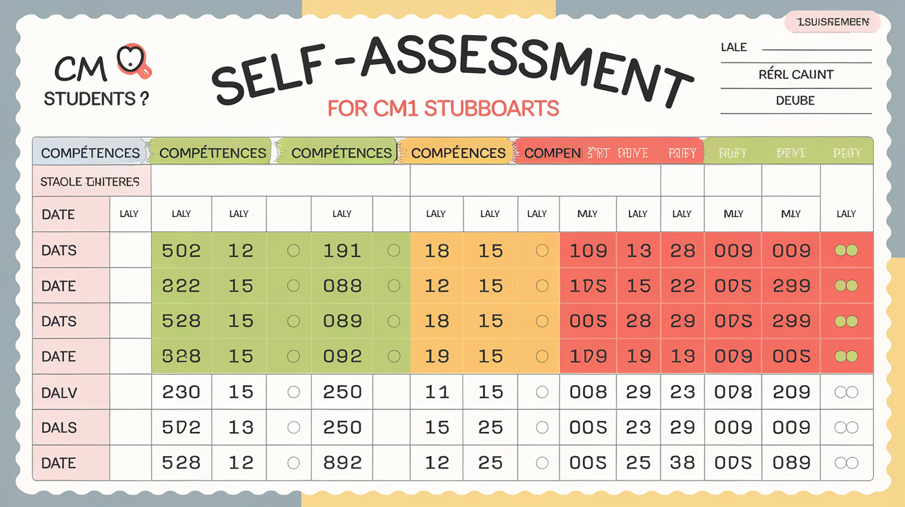 Tableau auto-évaluation CM1 code couleur