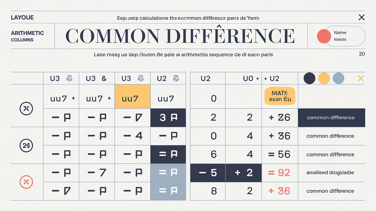 Tableau montrant le calcul de la raison pour différentes paires de termes dans une suite arithmétique.